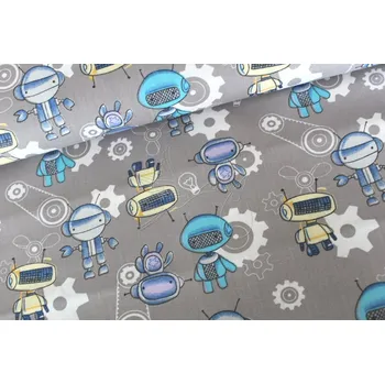 Roboti na šedé - bavlněné plátno, šíře 160cm