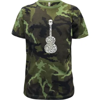 Kytara - názvy hudebních stylů - Dětské maskáčové triko - 104-110cm / 3-4 roky ( Zelený maskáč )