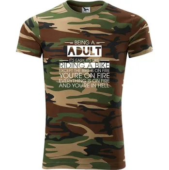 Pánské tričko Being a adult - bike - Army CAMOUFLAGE - L ( Hnědý maskáč )