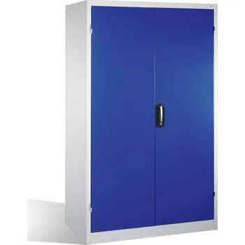 Dílenská skříň typ Cabo, křídlové dveře, 4 police, Š 1200, H 600, V 1950 mm, šedo-modrá
