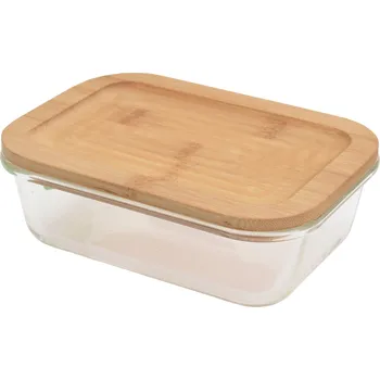 Sklenice Skleněný svačinový box s bambusovým víkem 640 ml (133048 041 170458300 dóza s víkem sklo)
