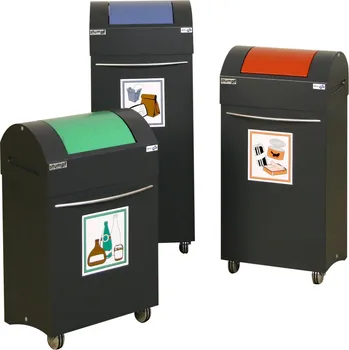 Odpadkový koš Samozhášecí nádoba na odpad z oceli, 2 kolečka, objem 45 litrů, antracit / modrá