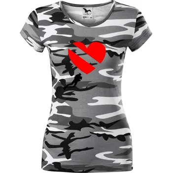 Dámské tričko Dive srdce - Dámské maskáčové triko - S ( Šedý maskáč )