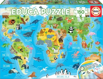 Puzzle Educa Mapa se zvířaty světa 150 dílků