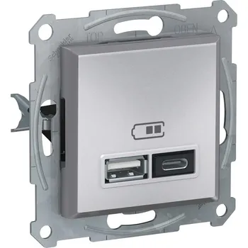 Stavebniny SCHN EPH2700361 Asfora - 2xUSB nabíjecí konektor A+C 2.4A, alu RP 0,09kč/ks