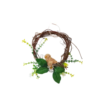 Velikonoční dekorace IDARY Dekorační věnec se hnědým ptáčkem na zavěšení