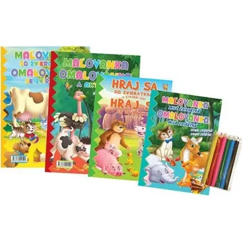 Desková hra Omalovánky+aktivity/Maľovanky+aktivity Zvířátka/zvieratká 4ks + pastelky CZ+SK verze
