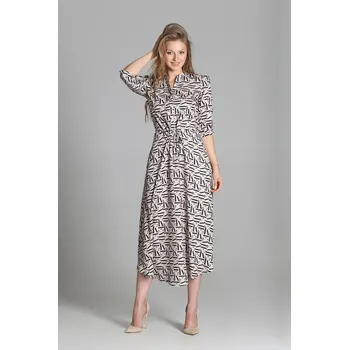 Dámské šaty Dlouhé šaty košilové s 3/4 rukávy a stahovací šňůrkou SUK205 Velikost: M, Barva (Varianta): světlá písmena