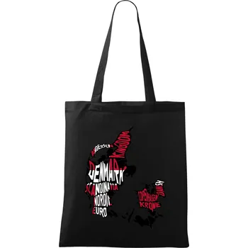 Mapy - názvy měst - Dánsko - Taška bavlněná - 42 x 38 cm ( Černá )