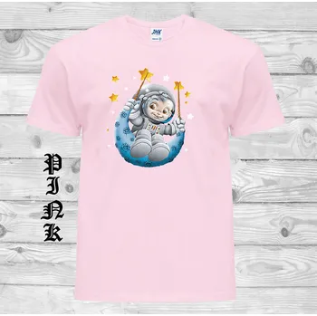 Chlapecké tričko detske-levne-bavlnene-tricko-potisk-kosmonaut Barva: Pink - růžová, velikost: 164