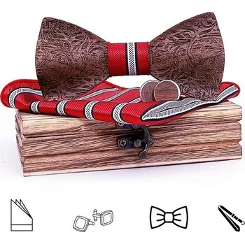 Motýlek SET Dřevěný motýlek laser červený Červená