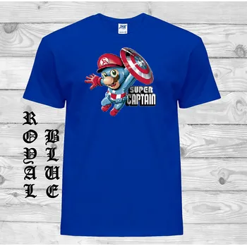 Chlapecké tričko detske-levne-bavlnene-tricko-potisk-kapitan-Mario Barva: Royal blue - královsky modrá, velikost: 152