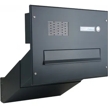 Železářství 1x poštovní schránka D-041 k zazdění do sloupku + čelní deska s 1x zvonkem a HM ABB - lakovaná - RAL 7016 MAT. - ANTRACIT