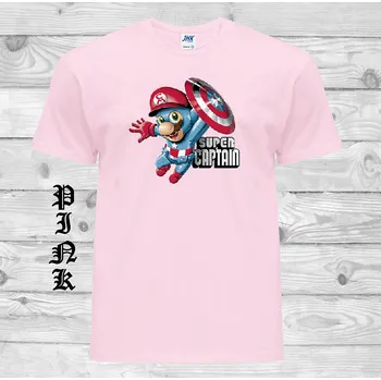 detske-levne-bavlnene-tricko-potisk-kapitan-Mario Barva: Pink - růžová, velikost: 104