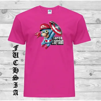 Chlapecké tričko detske-levne-bavlnene-tricko-potisk-kapitan-Mario Barva: Fuchsia - fuchsiová, velikost: 152