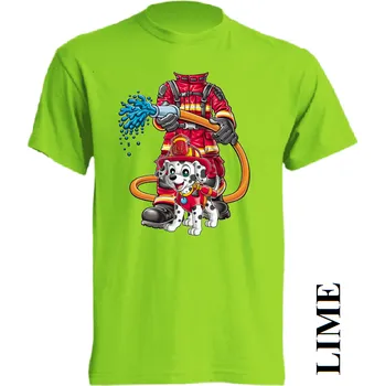 Chlapecké tričko detske-levne-bavlnene-tricko-potisk-pozarnik Barva: Lime - limetková, velikost: 104