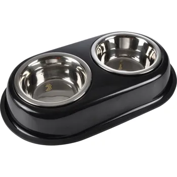 Miska pro psa Love Story Dvojmiska na krmivo pro psy, nerezová ocel, O 14 cm, černá