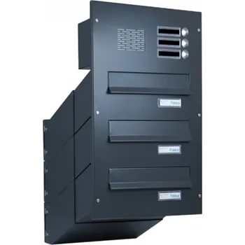 Poštovní schránka 3x poštovní schránka D-041 k zazdění do sloupku + čelní deska s 3x zvonkem a HM ABB - lakovaná - RAL 9005 MAT. - ČERNÁ