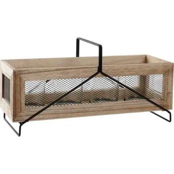 Svícen Dřevěný svícen "NATURAL"+skla 38x14x19cm