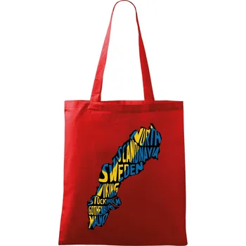 Nákupní taška Mapy - názvy měst - Švédsko - Taška bavlněná - 42 x 38 cm ( Červená )