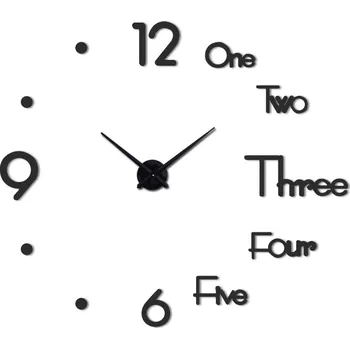 Hodiny Nástěnné 3D hodiny - motiv čísla slovem II. Varianta: černé hodiny, Velikost: 69 cm