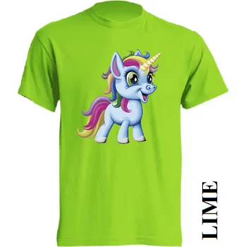 Dívčí tričko detske-levne-bavlnene-tricko-potisk-jednorozec Barva: Lime - limetková, velikost: 128