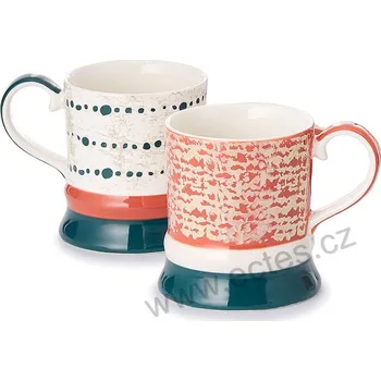 ChaCult FRIEDER keramický krémový hrnek s tmavým spodním pruhem | 2-MIX: tmavé tečky, červený 270ml