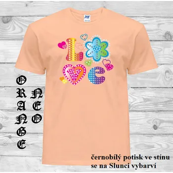 panske-bavlnene_tricko_uv_potisk_napis_LOVE Barva: Orange neo - matně oranžová, velikost: L