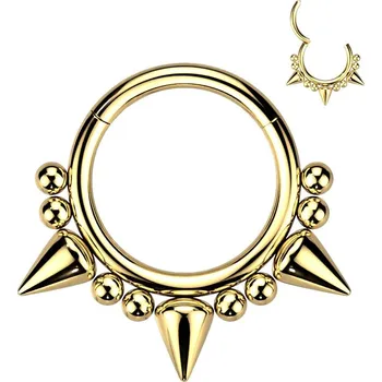 Piercing Zlacený piercing kruh segment s hroty (1,2 x 8 mm)