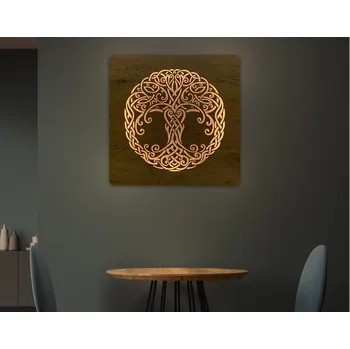 Obraz Li-Go "Keltský strom života" světelný obraz s baterií 62x62cm varianta: ovládání na obraze bez dálkového ovladače, provedení: dub