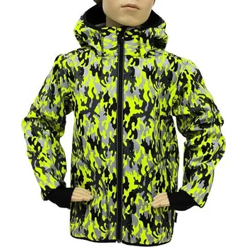 Chlapecká bunda Fantom Softshellová bunda s FLEECEM - CAMOUFLAGE- neon zelená KONFEKČNÍ VELIKOST: 104
