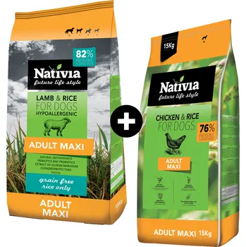 Krmivo pro psa MOJE COMBO NATIVIA: Adult Maxi 15 kg + Adult Maxi Lamb & Rice 15 kg
