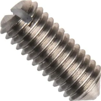 Šroub Din 553 (iso 7434), stavěcí šroub (červík) s rovnou drážkou a hrotem, ocel třídy 4.6 (4.8), bez povrchové úpravy, m10x16 mm