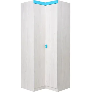 Šatní skříň Rohová skříň dub bílý/modrá NUMERO