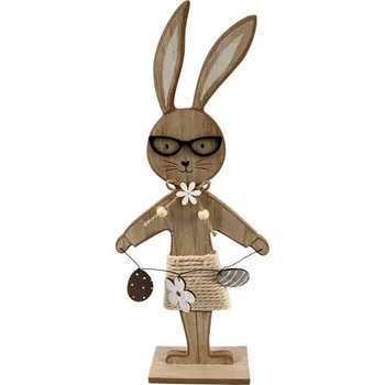 Dekorace dřevo 120x300mm zajíc na postavení, přírodní, bílá