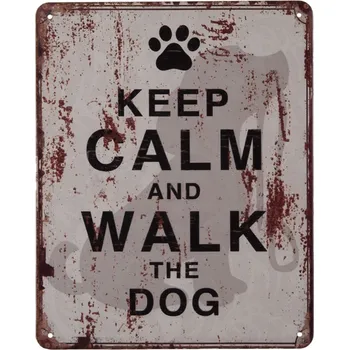 Plechová cedule Nástěnná kovová cedule Keep Calm Walk a Dog - 20*25 cm