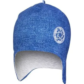 Čepice Dětská čepice laponka Little Angel Jeans Outlast® podšitá modrá/pruh bílošedý melír obvod hlavy 42-44 cm