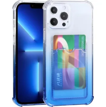Dvoubarevný transparentní kryt s kapsou na kartu pro iPhone 13 Pro - modrý