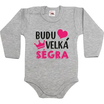 Kojenecký body Body s potiskem Budu velká ségra, Barva Tmavý melír, Velikost 98 / 2-3r, Canvas Dětské body Bezvatriko.cz 0857