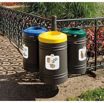 Venkovní odpadkový koš Sestava 3 odpadkových košů na tříděný odpad Guyenne 3x40 litrů na centrální noze City + doprava zdarma