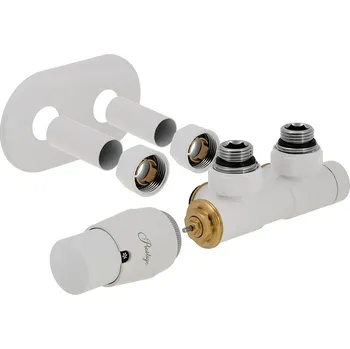 Ventil Vario Term Kompletní připojovací sada termostatického ventilu Twins, středové připojení, 50mm Barva: Bílá (RAL 9003), Provedení: Levé, Svěrné spojky: 2x PEX-AL-PEX 16x2 mm