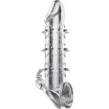 Návlek na penis GELOVÝ NÁVLEK NA PENIS S HROTY A KROUŽKEM NA VARLATA, STIMULACE KLITOR