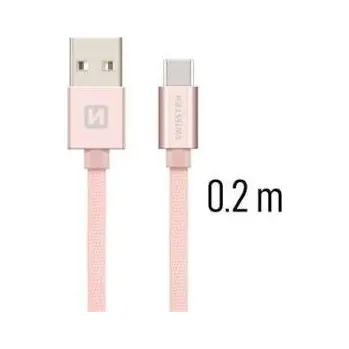 Datový kabel Swissten Datový kabel USB/USB-C TEXTILE 0,2m růžovo/zlatý Swissten Datový kabel USB/USB-C TEXTILE 0,2m růžovo/zlatý