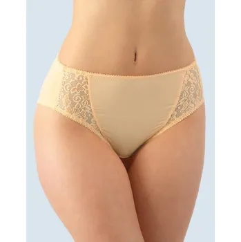 Dámské oblečení GINA dámské kalhotky klasické vyšší se širokým bokem, širší bok, šité, s krajkou, jednobarevné La Femme 2 10212P písková 50/52