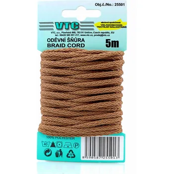 Šňůra na prádlo VTC Oděvní šňůra 5 m na kartě - 47 světle hnědá