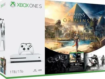 Herní konzole Microsoft Xbox One S 1TB bílý + Assassins Creed Origins a Rainbows Six Siege