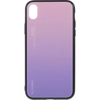 Pouzdro na mobilní telefon Kryt se skleněnou zadní stranou pro iPhone XR - růžovo-fialový
