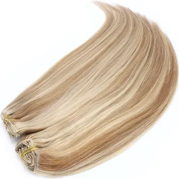 Příčesek Clip in maxi set 43cm pravé lidské vlasy - REMY 140g - světlý melír