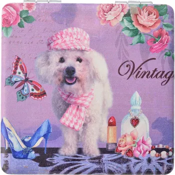 Kosmetické zrcátko Příruční zrcátko s pejskem Vintage - 7*7 cm