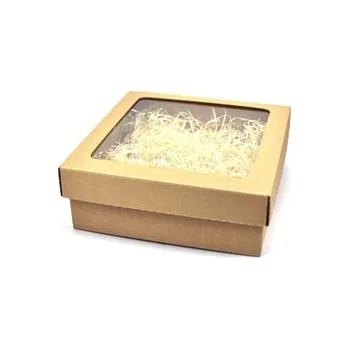 Dárková krabička Krabice dárková s průhledným víkem a výplní (dřevitá vlna) velká